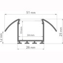 Mikalux LESTO Profil, Fl&uuml;gelprofil, f&uuml;r doppelte  LED-Streifen, 26x25mm , pro m