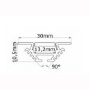 MikaLux PAC Fl&uuml;gelprofil, 30mm x10,5mm , f&uuml;r LED-Streifen, 90&deg;,  f&uuml;r Raumecken, pro Meter