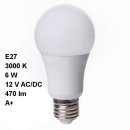 LED Kugelbirne klar 6W 480lm 12V AC/DC, E27, D:60mm 300&deg;, 3000K, 12-Volt-Betrieb