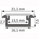 Mikalux Alu- Profil Frankfurt, IP65, Fl&uuml;gelprofil, f&uuml;r einfache  LED-Streifen, 16,1x7,5mm , pro m