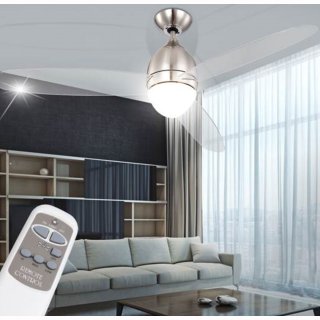 Deckenventilator 50W, silber mit Acrylfl&uuml;gel transparent, LED-Licht, Fernbedienung
