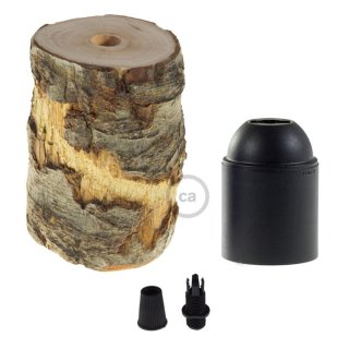 Kit Lampenfassung E27 Holz/Baumrinde inkl. Zugentlastung, H&ouml;he 11cm