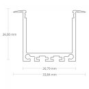 Alu Einbau-Profil Midi PN7  f. LED-Streifen, 26,8/33,8 x 26mm, silber elox, pro Meter f&uuml;r Abdeckung C10, C11, C12, C13