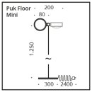 LED Stand-und Leseleuchte PUK Floor Mini LED 2x8W, 2800K, 1200lm, 125cm ohne Linsen, dimmbar inkl. Dimmer