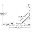 Alu- Profil Galaxy Corner20/PN19 f. LED-Streifen, Eckenmontage, 40,10 x 40,10 mm, pro Meter