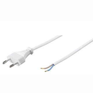 Netzkabel mit Stecker 2m CE VDE wei&szlig; 2-adrig