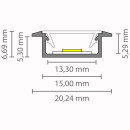 Mikalux Alu- Profil EXO, Einbau Fl&uuml;gelprofil flach, f&uuml;r einfache LED-Streifen bis 13mm, 15,1x5,3mm , pro m