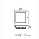 Downlight 20W quadrat wei&szlig; Ausschnitt 210x210mm