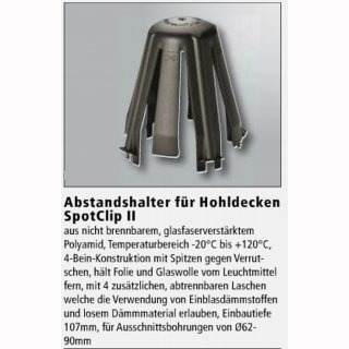 Abstandhalter f&uuml;r Einbauringe in Hohldecken  Spot Clip 2, DA=62-90mm, ET=107mm