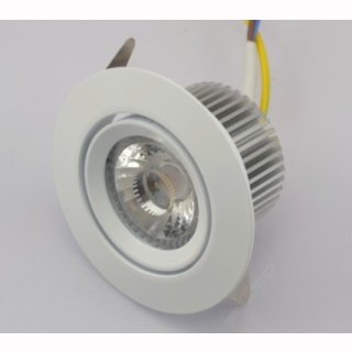 Downlight LED 6W COB, 38&deg; Treiberlos, 230V, dimmbar, CRI&gt;82, blendfrei, 2800 / 3000K, silber / wei&szlig;