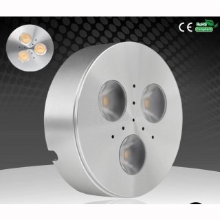 An-/Einbauspot LED 3x1W Cree,  Alu poliert, 12V DC, D69mm, H20mm 60&deg; silber