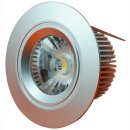Downlight LED 7W COB, IP44, 38&deg; driverless 230V, dimmbar, CRI&gt;82, blendfrei, warmwei&szlig; 2800-3000K silber